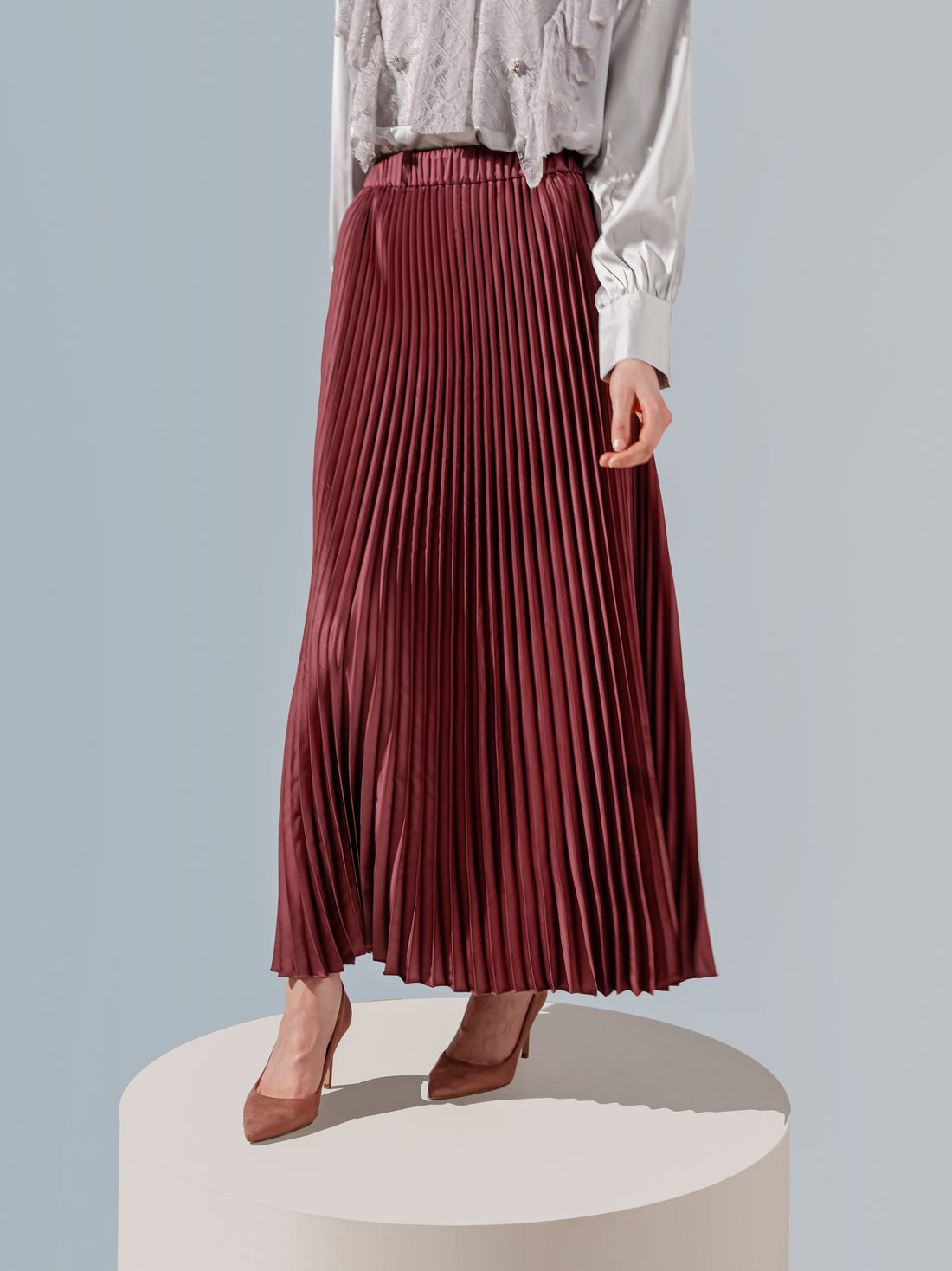 Seiza Pleats Skirt Burgundy